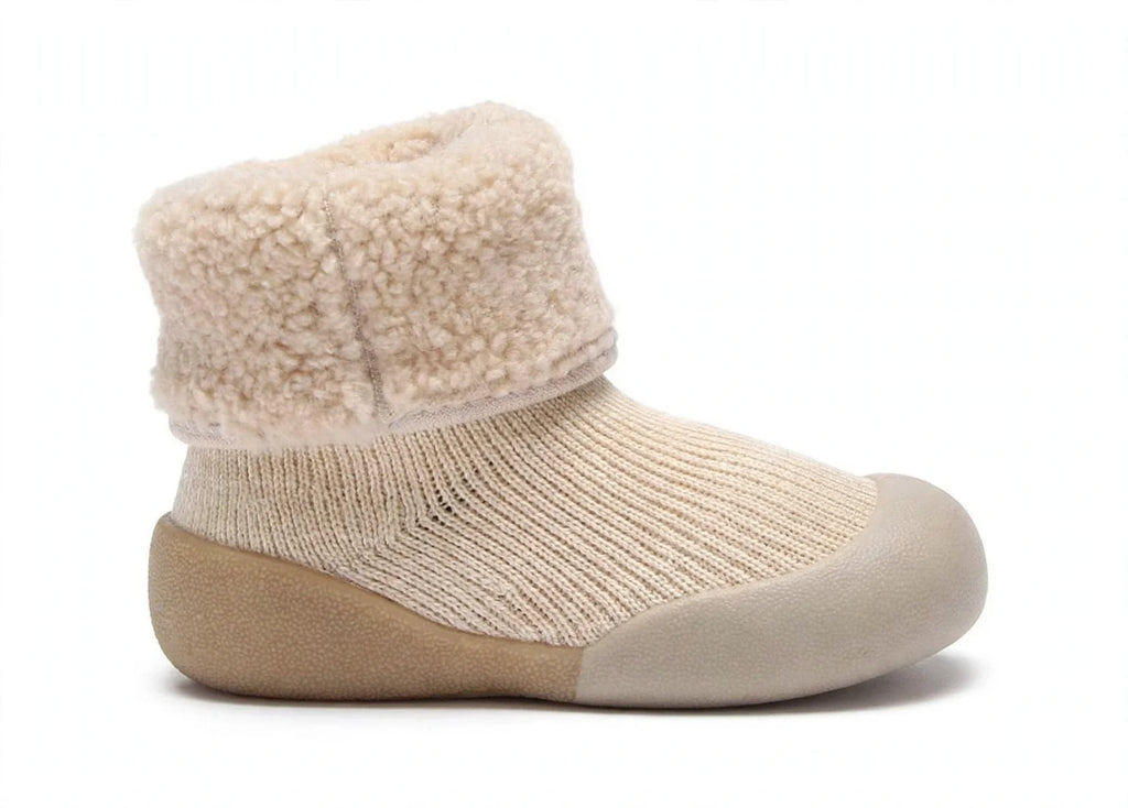 Toddler Sock Shoes with Rubber Soles | Fleece Winter Barefoot Shoes