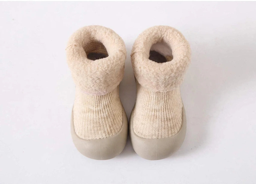 Toddler Sock Shoes with Rubber Soles | Fleece Winter Barefoot Shoes